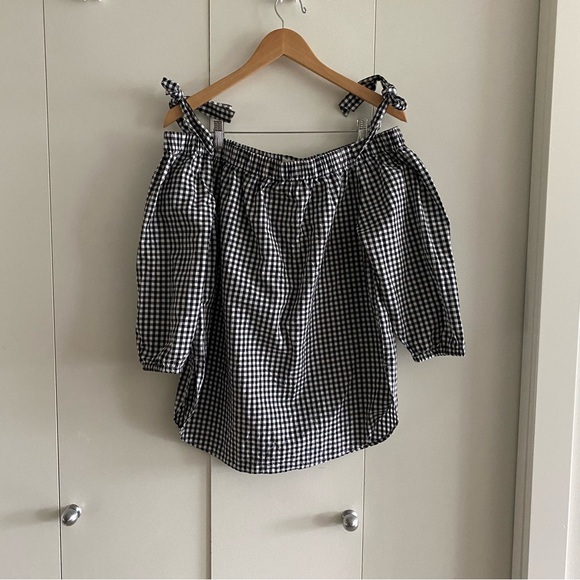 NWT GAP gingham off the shoulder blouse cottagecore - Picture 1 of 9